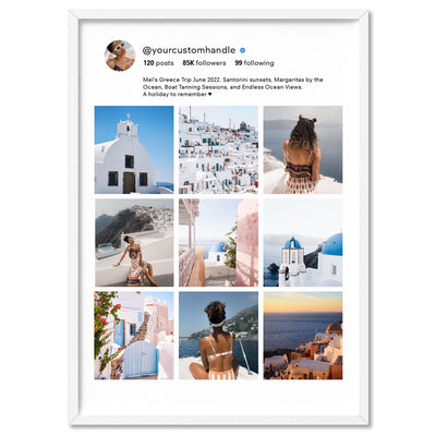 Custom Photos | Instagram Style Collage Grid - Art Print, Poster, Stretched Canvas, or Framed Wall Art Print, shown in a white frame