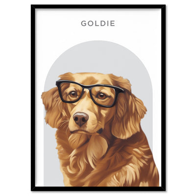 Custom Dog Portrait | Arch Illustration - Art Print, Poster, Stretched Canvas, or Framed Wall Art Print, shown in a black frame