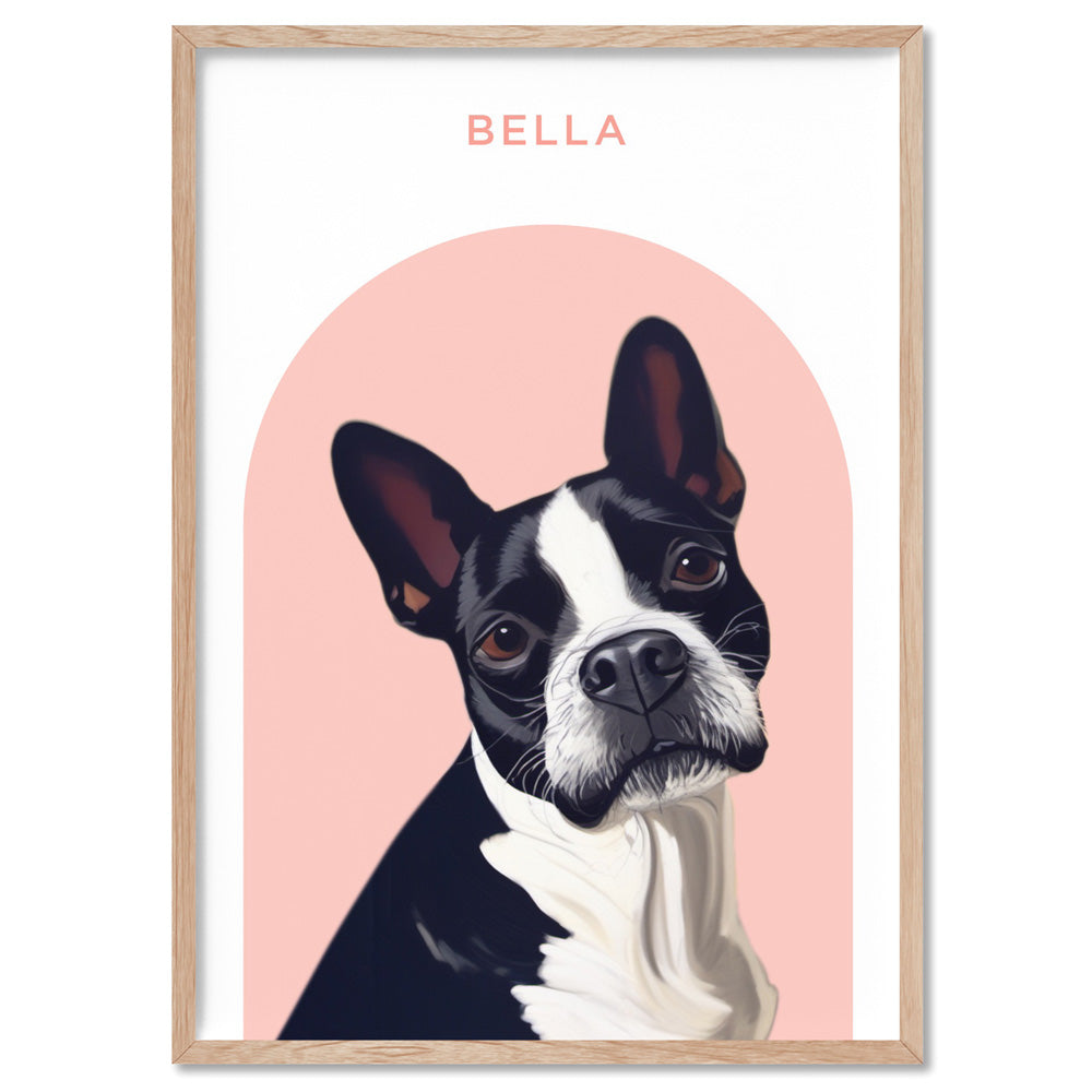 Custom Dog Portrait | Arch Illustration - Art Print, Poster, Stretched Canvas, or Framed Wall Art Print, shown in a natural timber frame