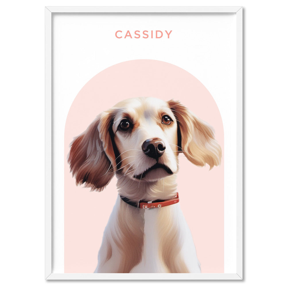 Custom Dog Portrait | Arch Illustration - Art Print, Poster, Stretched Canvas, or Framed Wall Art Print, shown in a white frame