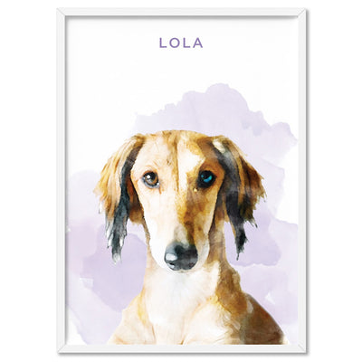 Custom Dog Portrait | Watercolour - Art Print, Poster, Stretched Canvas, or Framed Wall Art Print, shown in a white frame