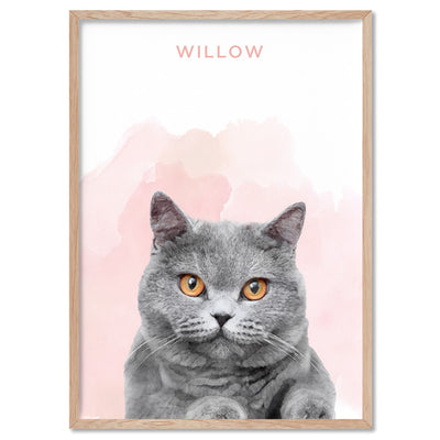 Custom Cat Portrait | Arch Illustration - Art Print, Poster, Stretched Canvas, or Framed Wall Art Print, shown in a natural timber frame