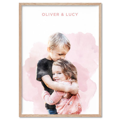 Custom Family Portrait | Watercolour - Art Print, Poster, Stretched Canvas, or Framed Wall Art Print, shown in a natural timber frame