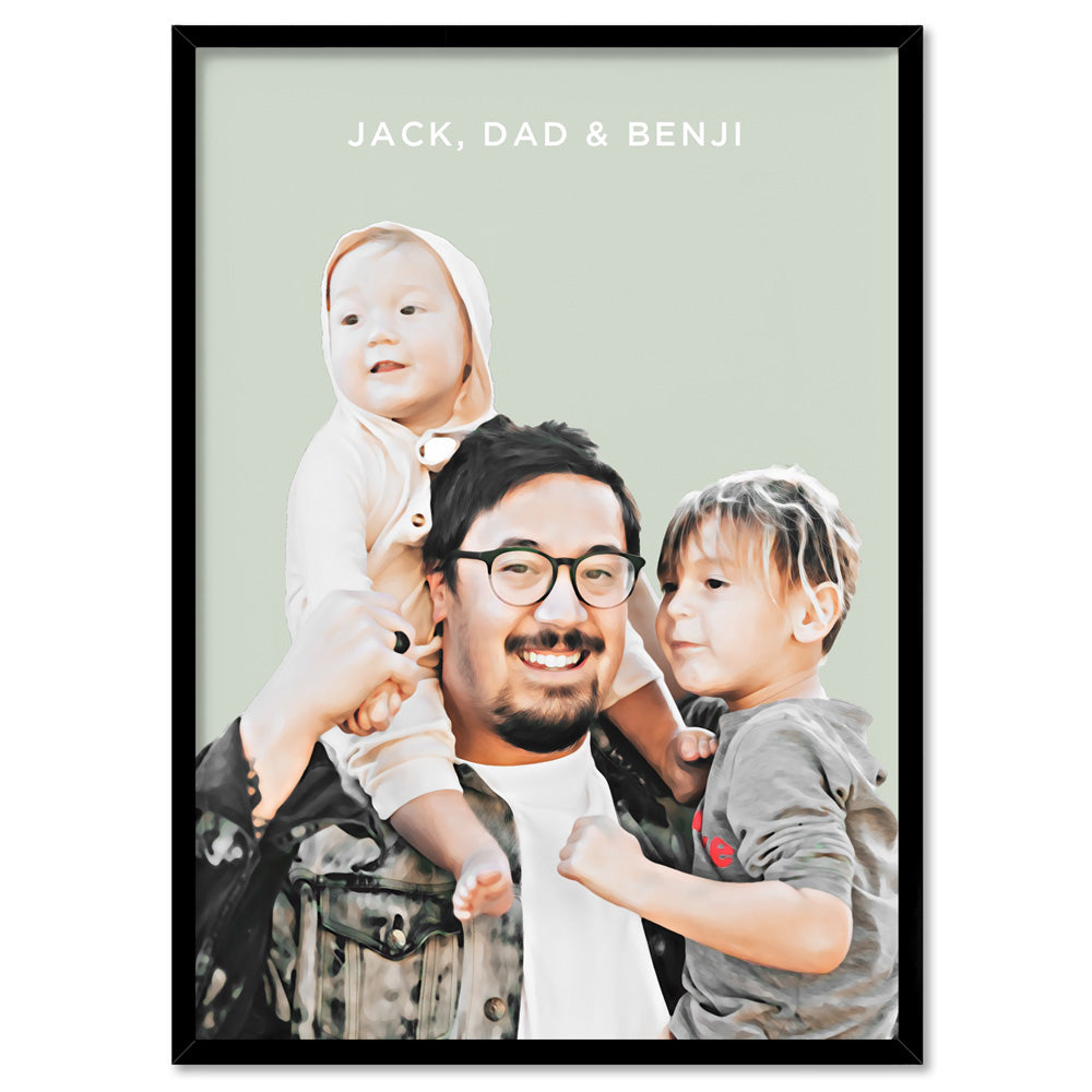 Custom Family Portrait | Painting - Art Print, Poster, Stretched Canvas, or Framed Wall Art Print, shown in a black frame