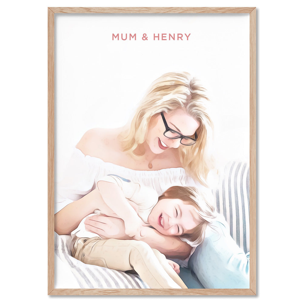 Custom Family Portrait | Painting - Art Print, Poster, Stretched Canvas, or Framed Wall Art Print, shown in a natural timber frame