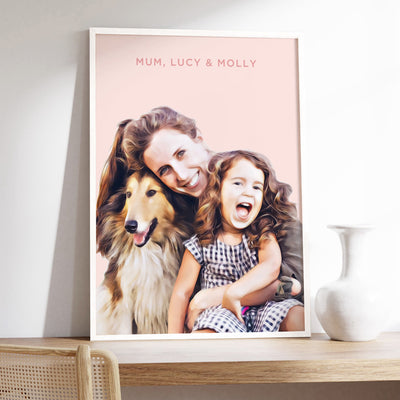 Custom Family Portrait | Painting - Art Print, Poster, Stretched Canvas or Framed Wall Art Prints, shown framed in a room
