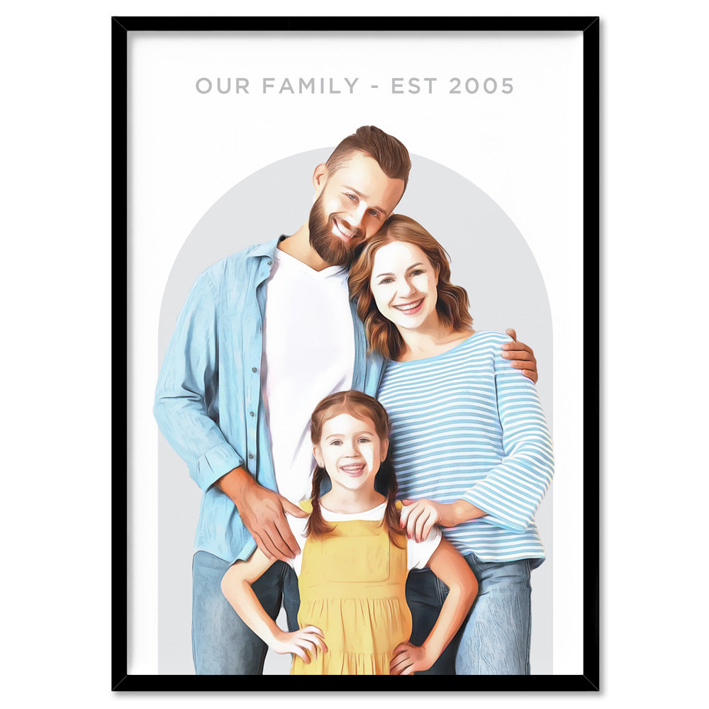 Custom Family Portrait | Painting Arch - Art Print, Poster, Stretched Canvas, or Framed Wall Art Print, shown in a black frame