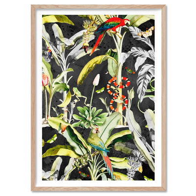 Rainforest Tropics Illustration - Art Print, Poster, Stretched Canvas, or Framed Wall Art Print, shown in a natural timber frame