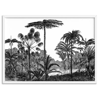 Rainforest Vintage Botanical Illustration I - Art Print, Poster, Stretched Canvas, or Framed Wall Art Print, shown in a white frame