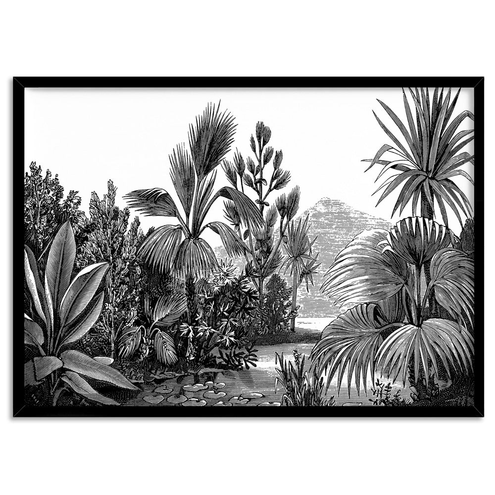 Rainforest Vintage Botanical Illustration II - Art Print, Poster, Stretched Canvas, or Framed Wall Art Print, shown in a black frame