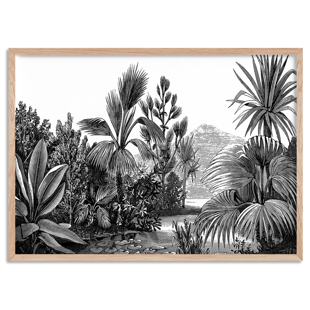 Rainforest Vintage Botanical Illustration II - Art Print, Poster, Stretched Canvas, or Framed Wall Art Print, shown in a natural timber frame