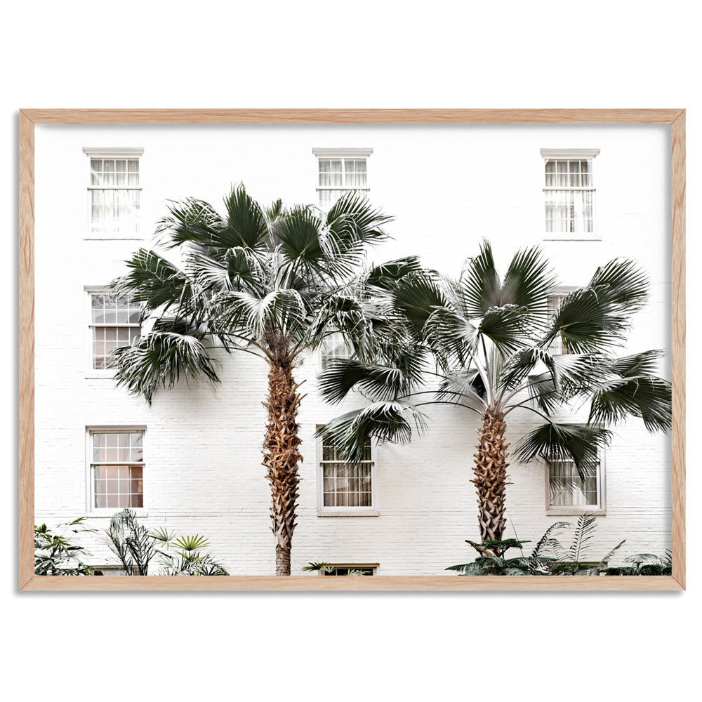 Coastal Palm Resort - Art Print, Poster, Stretched Canvas, or Framed Wall Art Print, shown in a natural timber frame