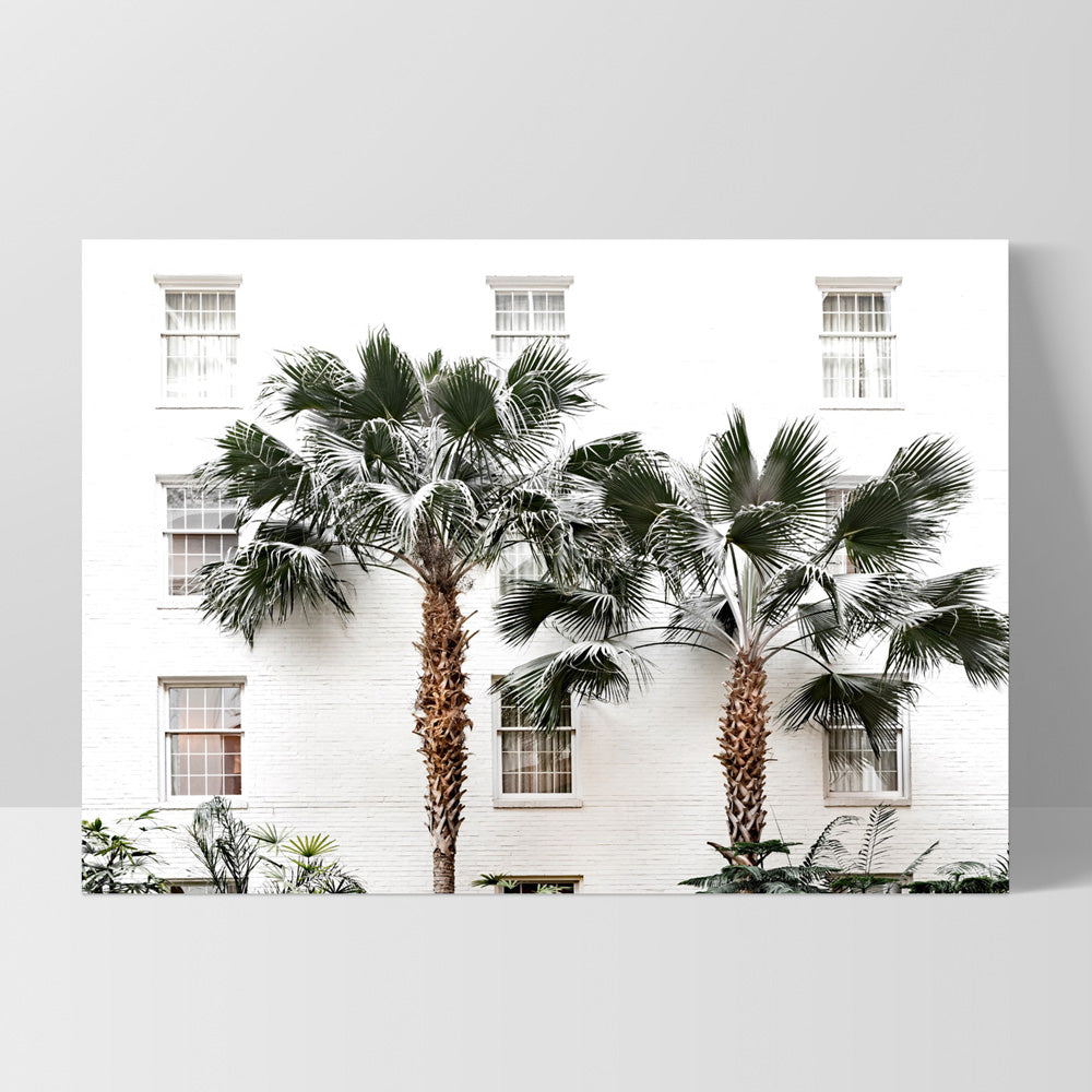 Coastal Palm Resort - Art Print, Poster, Stretched Canvas, or Framed Wall Art Print, shown as a stretched canvas or poster without a frame