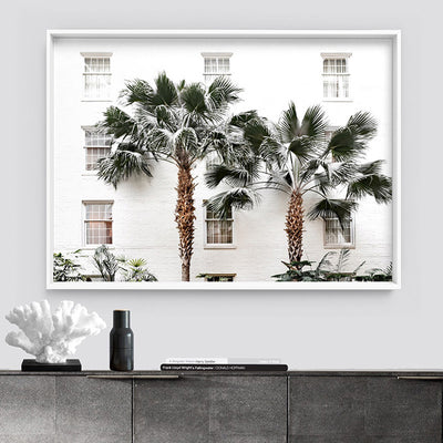 Coastal Palm Resort - Art Print, Poster, Stretched Canvas or Framed Wall Art, shown framed in a room
