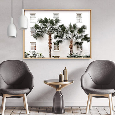 Coastal Palm Resort - Art Print, Poster, Stretched Canvas or Framed Wall Art, shown framed in a home interior space