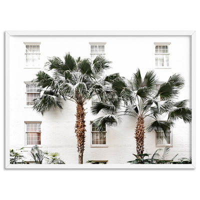 Coastal Palm Resort - Art Print, Poster, Stretched Canvas, or Framed Wall Art Print, shown in a white frame