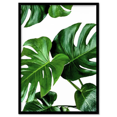 Monstera Leaves - Art Print, Poster, Stretched Canvas, or Framed Wall Art Print, shown in a black frame