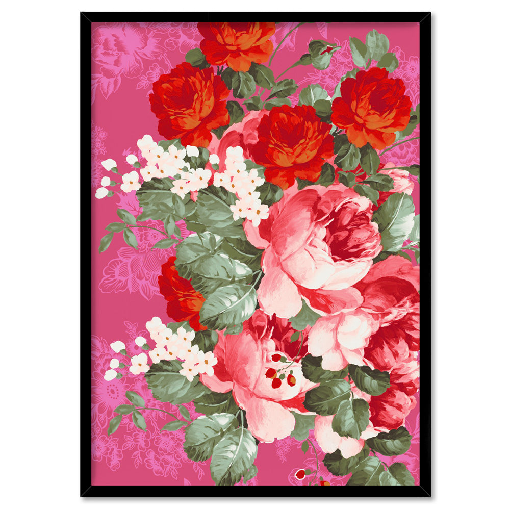 Watercolour Floral Mexicana - Art Print, Poster, Stretched Canvas, or Framed Wall Art Print, shown in a black frame