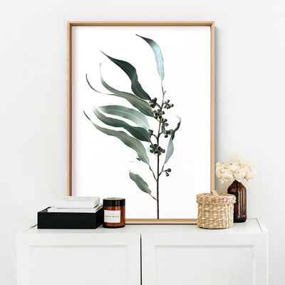 Dried Eucalyptus Leaves I - Art Print, Poster, Stretched Canvas or Framed Wall Art, shown framed in a room