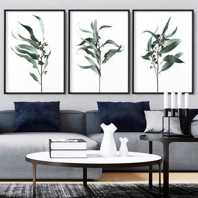 Dried Eucalyptus Leaves III - Art Print, Poster, Stretched Canvas or Framed Wall Art, shown framed in a home interior space