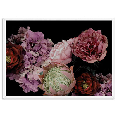 Dark Floral Landscape - Art Print, Poster, Stretched Canvas, or Framed Wall Art Print, shown in a white frame