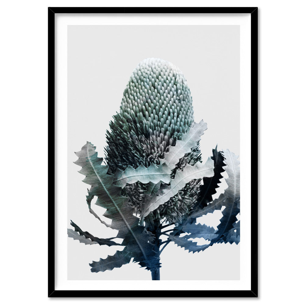 Banksia Blues Abstract II - Art Print, Poster, Stretched Canvas, or Framed Wall Art Print, shown in a black frame