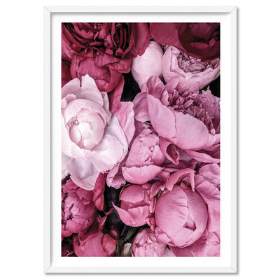 Pink Peonies | Sea of Flowers - Art Print, Poster, Stretched Canvas, or Framed Wall Art Print, shown in a white frame