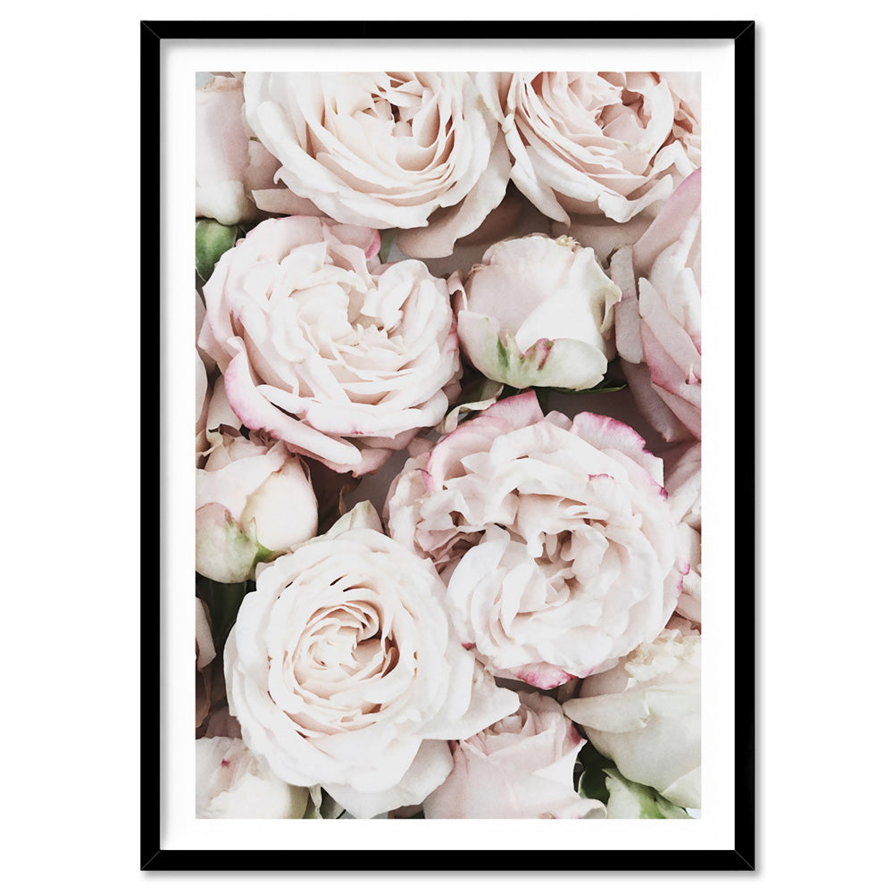 Light Roses | Sea of Flowers - Art Print, Poster, Stretched Canvas, or Framed Wall Art Print, shown in a black frame