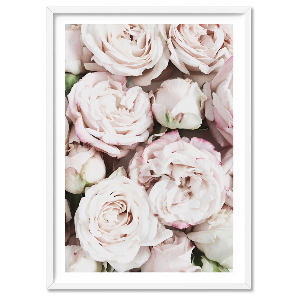 Light Roses | Sea of Flowers - Art Print, Poster, Stretched Canvas, or Framed Wall Art Print, shown in a white frame