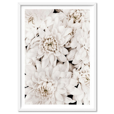 White Dahlias | Sea of Flowers - Art Print, Poster, Stretched Canvas, or Framed Wall Art Print, shown in a white frame