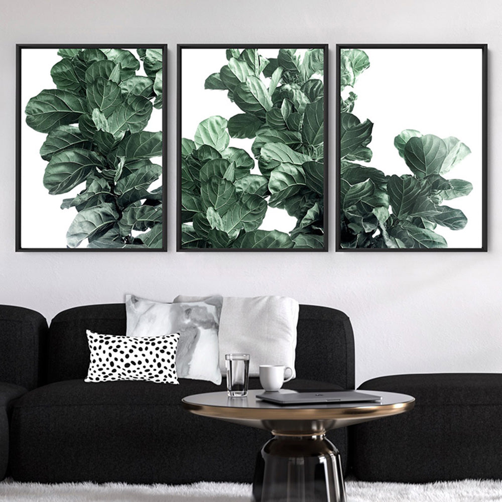 Fiddle Leaf Fig Watercolour I - Art Print, Poster, Stretched Canvas or Framed Wall Art, shown framed in a home interior space