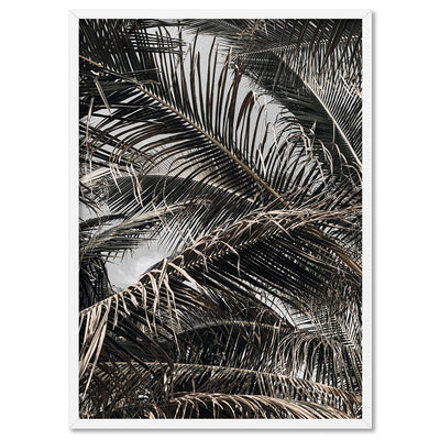 Monochrome Palm View - Art Print, Poster, Stretched Canvas, or Framed Wall Art Print, shown in a white frame