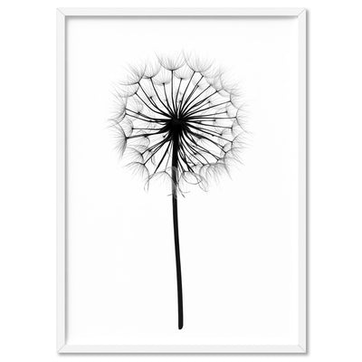 Dandelion Monochrome - Art Print, Poster, Stretched Canvas, or Framed Wall Art Print, shown in a white frame