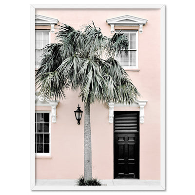 Palm Villa Doorway | Blush - Art Print, Poster, Stretched Canvas, or Framed Wall Art Print, shown in a white frame