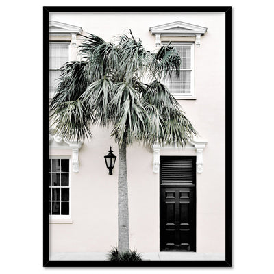 Palm Villa Doorway | Eggshell - Art Print, Poster, Stretched Canvas, or Framed Wall Art Print, shown in a black frame