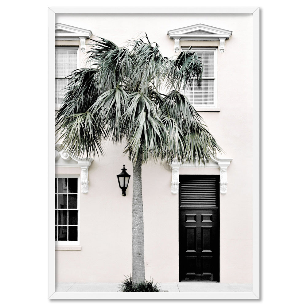 Palm Villa Doorway | Eggshell - Art Print, Poster, Stretched Canvas, or Framed Wall Art Print, shown in a white frame