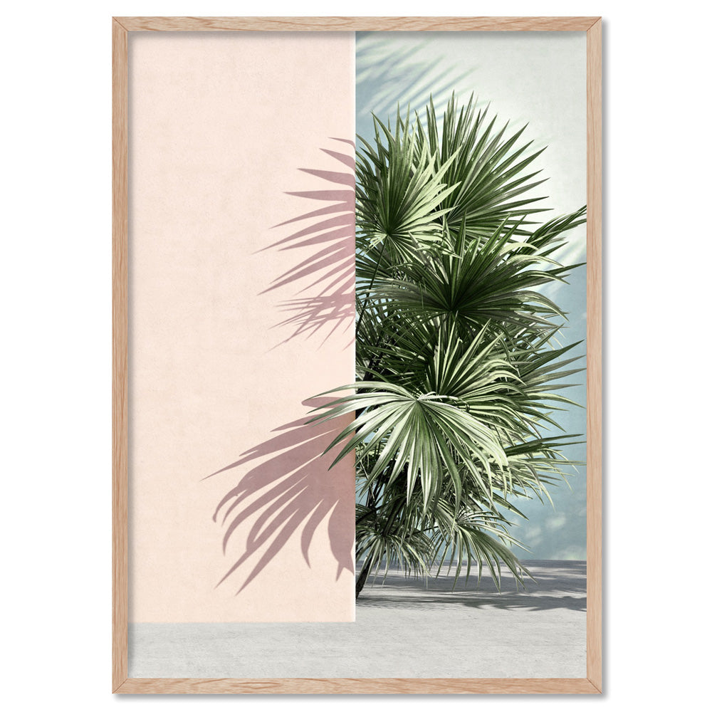 Hidden Palm Shadows - Art Print, Poster, Stretched Canvas, or Framed Wall Art Print, shown in a natural timber frame