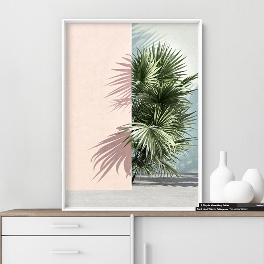 Hidden Palm Shadows - Art Print, Poster, Stretched Canvas or Framed Wall Art, shown framed in a room