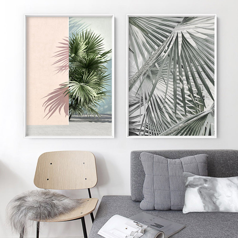 Hidden Palm Shadows - Art Print, Poster, Stretched Canvas or Framed Wall Art, shown framed in a home interior space