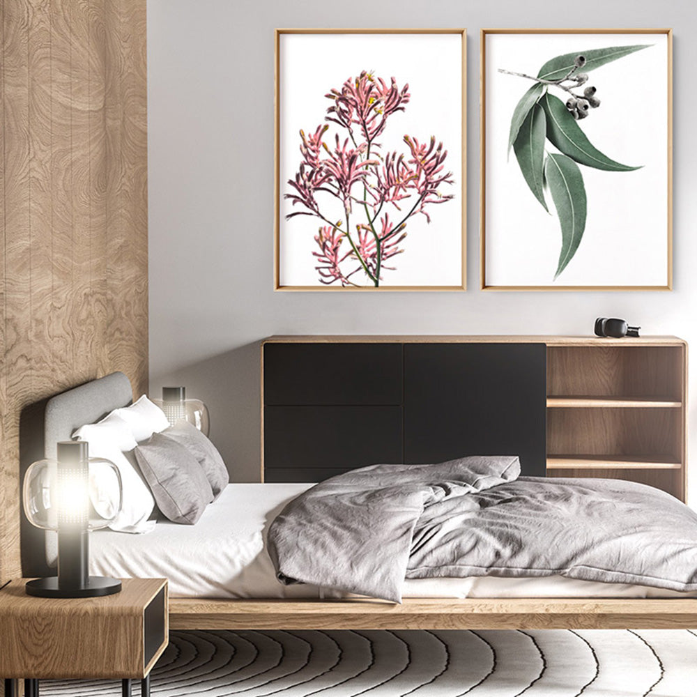 Kangaroo Paw in Pink - Art Print, Poster, Stretched Canvas or Framed Wall Art, shown framed in a home interior space