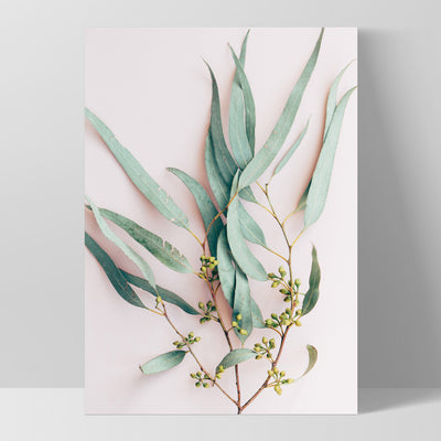 Australian Gumtree Leaves on Pink - Art Print, Poster, Stretched Canvas, or Framed Wall Art Print, shown as a stretched canvas or poster without a frame