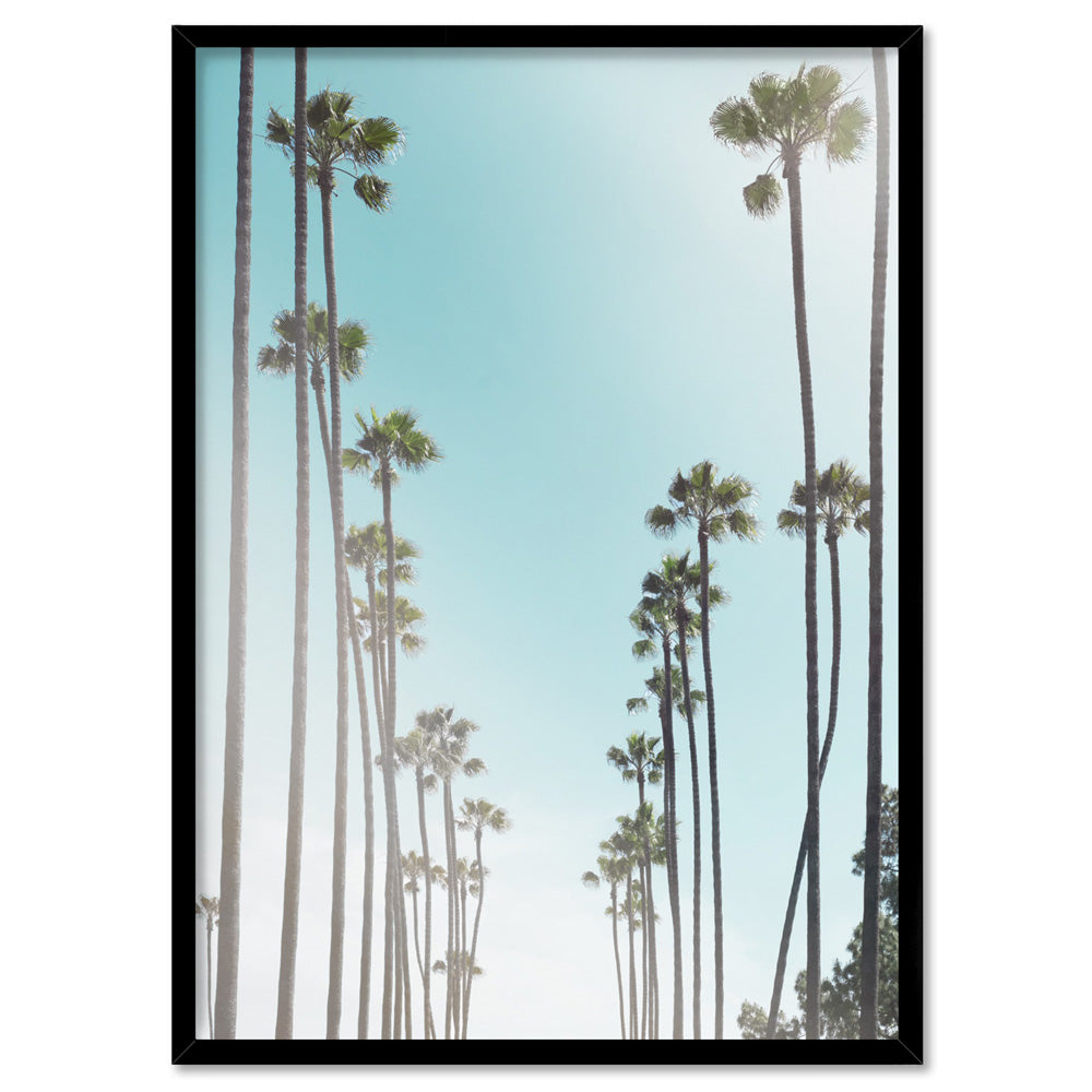 Sunset Boulevard Palms - Art Print, Poster, Stretched Canvas, or Framed Wall Art Print, shown in a black frame