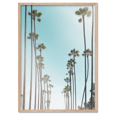 Sunset Boulevard Palms - Art Print, Poster, Stretched Canvas, or Framed Wall Art Print, shown in a natural timber frame