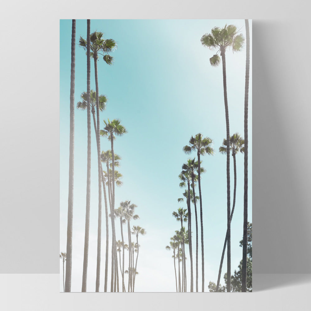 Sunset Boulevard Palms - Art Print, Poster, Stretched Canvas, or Framed Wall Art Print, shown as a stretched canvas or poster without a frame