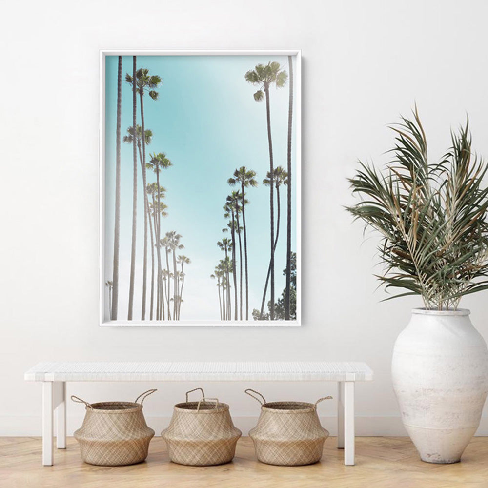 Sunset Boulevard Palms - Art Print, Poster, Stretched Canvas or Framed Wall Art, shown framed in a room