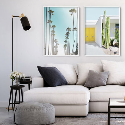 Sunset Boulevard Palms - Art Print, Poster, Stretched Canvas or Framed Wall Art, shown framed in a home interior space