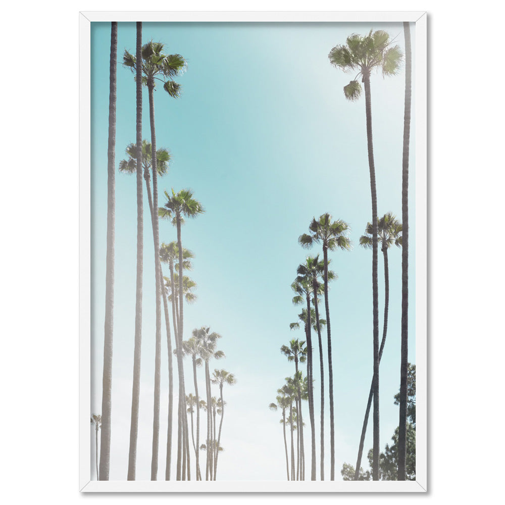 Sunset Boulevard Palms - Art Print, Poster, Stretched Canvas, or Framed Wall Art Print, shown in a white frame