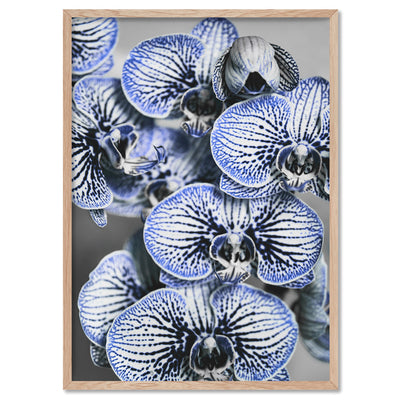 Blue Vein Orchids - Art Print, Poster, Stretched Canvas, or Framed Wall Art Print, shown in a natural timber frame