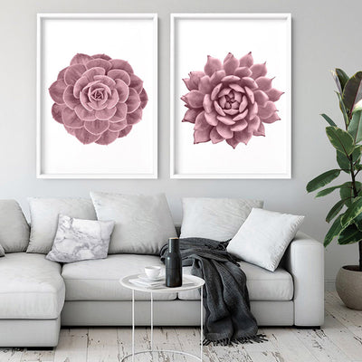 Blush Succulent II - Art Print, Poster, Stretched Canvas or Framed Wall Art, shown framed in a home interior space