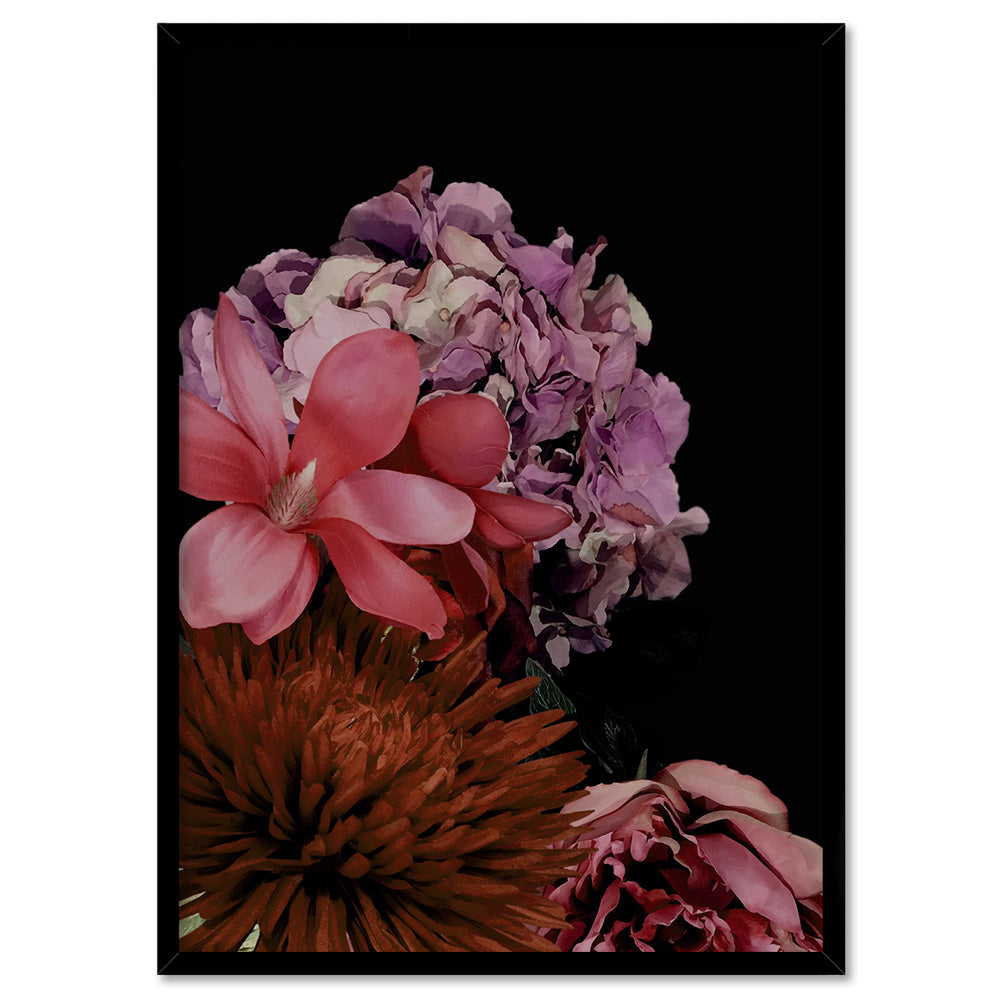 Dark Floral II - Art Print, Poster, Stretched Canvas, or Framed Wall Art Print, shown in a black frame